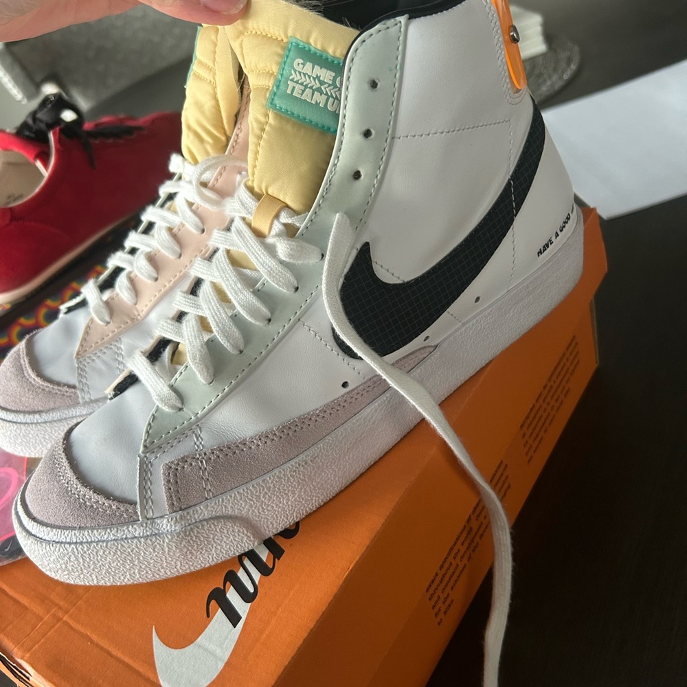 Nike White and Black High-Tops with Orange Accents